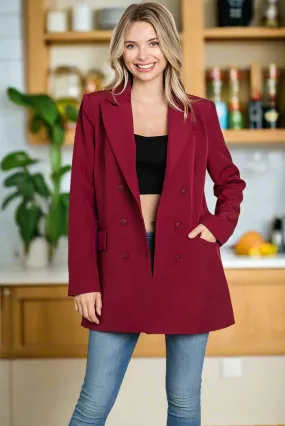 Collar Long Double Breasted Blazer Jacket