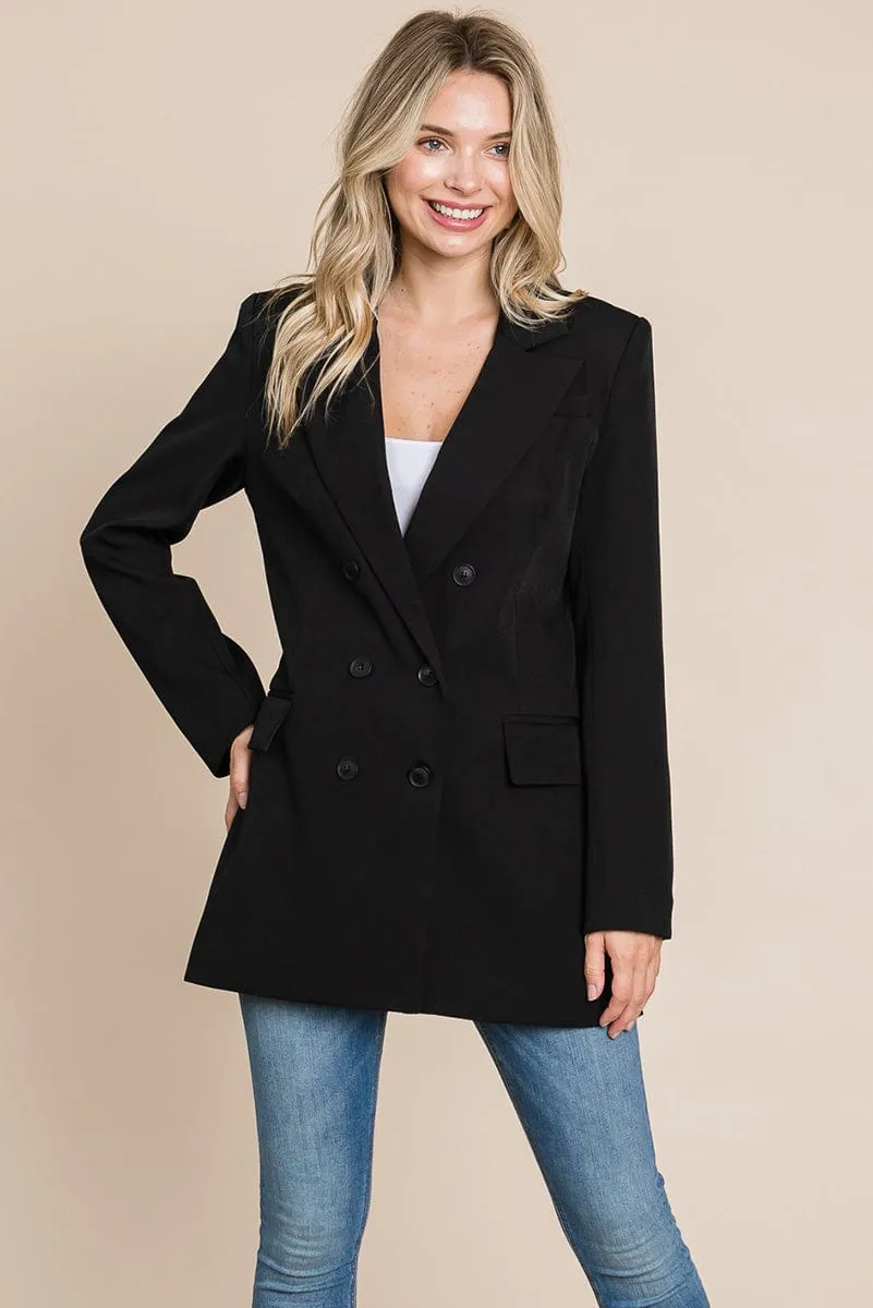 Collar Long Double Breasted Blazer Jacket