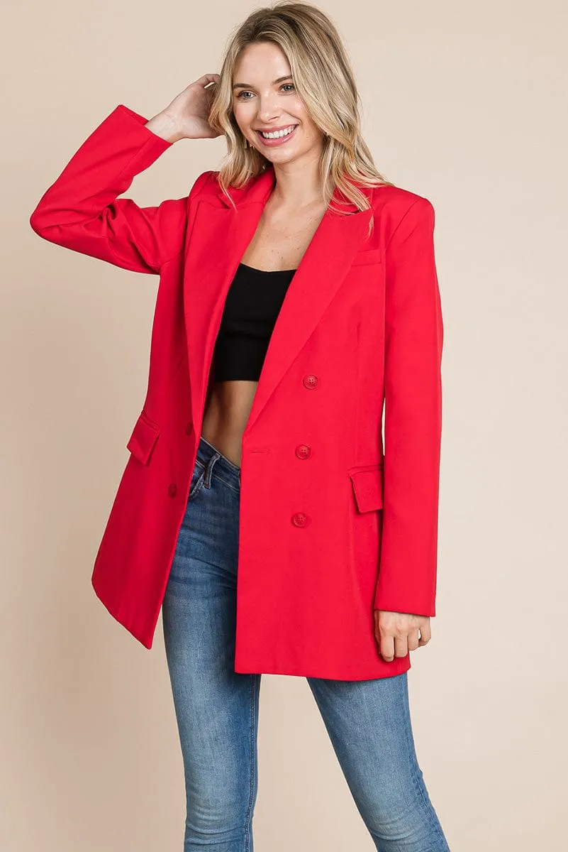 Collar Long Double Breasted Blazer Jacket