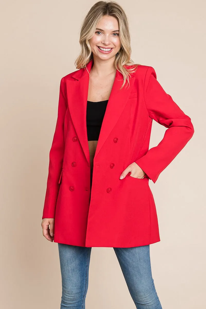 Collar Long Double Breasted Blazer Jacket