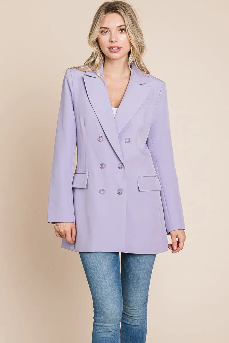 Collar Long Double Breasted Blazer Jacket