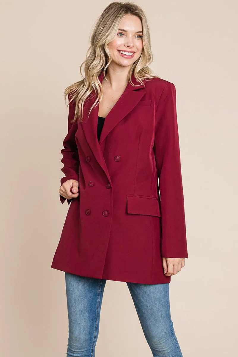 Collar Long Double Breasted Blazer Jacket