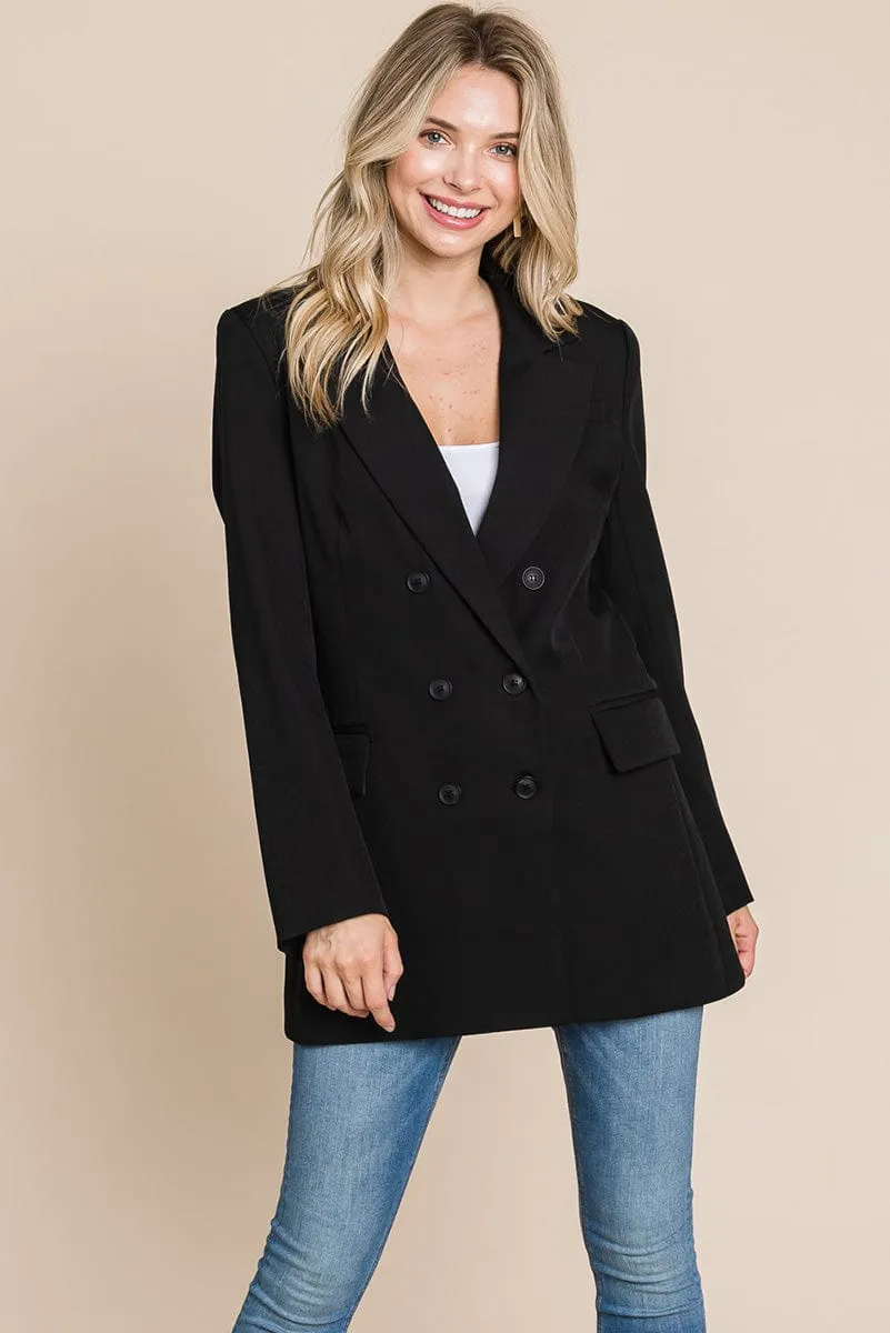 Collar Long Double Breasted Blazer Jacket