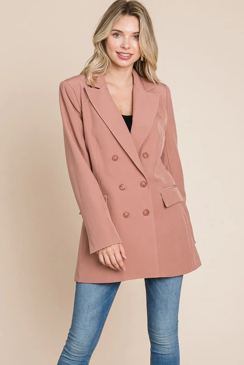 Collar Long Double Breasted Blazer Jacket