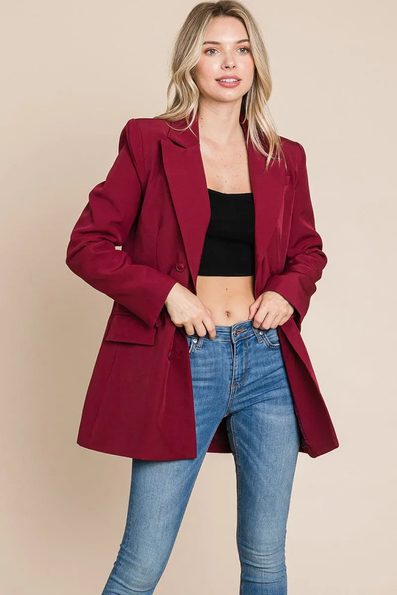 Collar Long Double Breasted Blazer Jacket