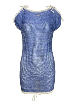 Courrèges Late 1970s/1980s Blue Space Dye Knit Dress