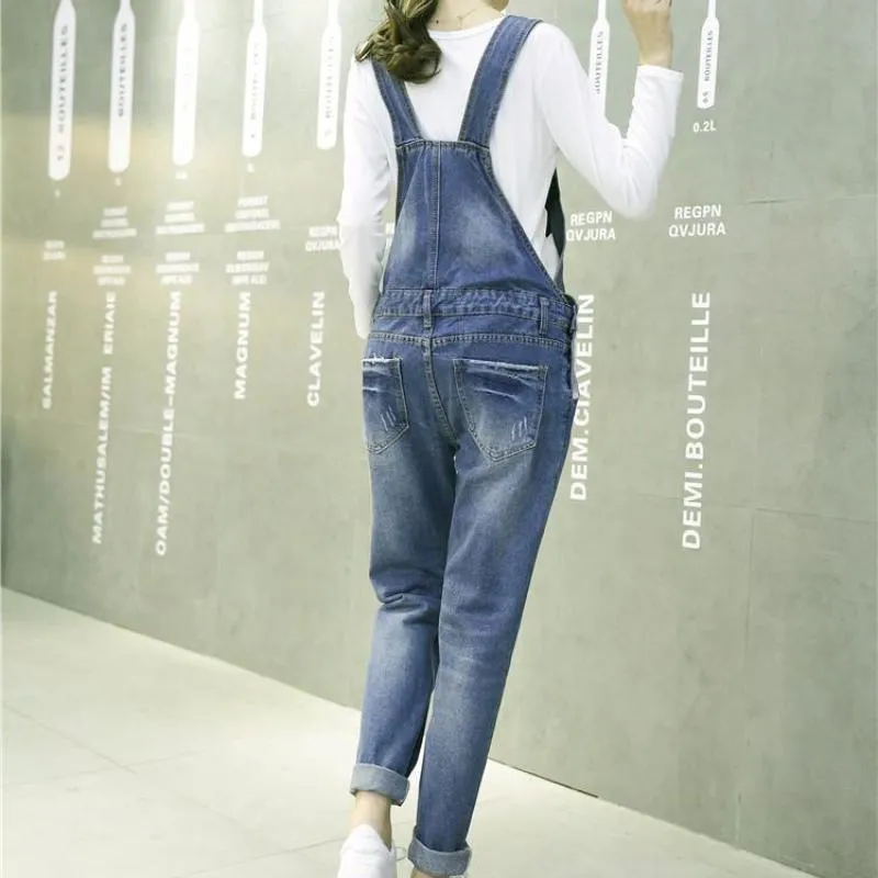 Denim Jeans Ripped Maternity Overall