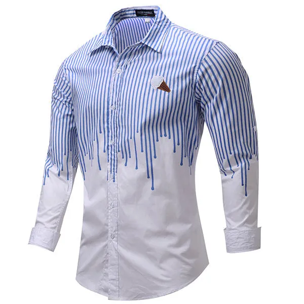 Designer Shirts for Men Stylish Stripes Printing Cotton Slim