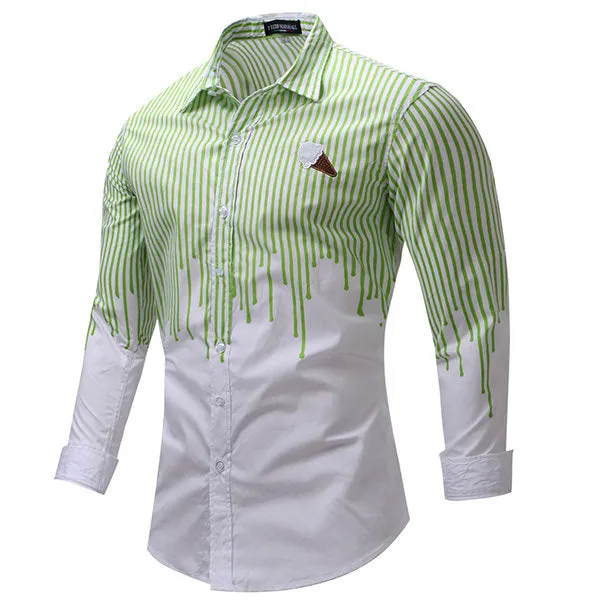 Designer Shirts for Men Stylish Stripes Printing Cotton Slim