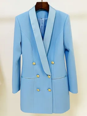 Double Breasted Long Blazer in Light Blue