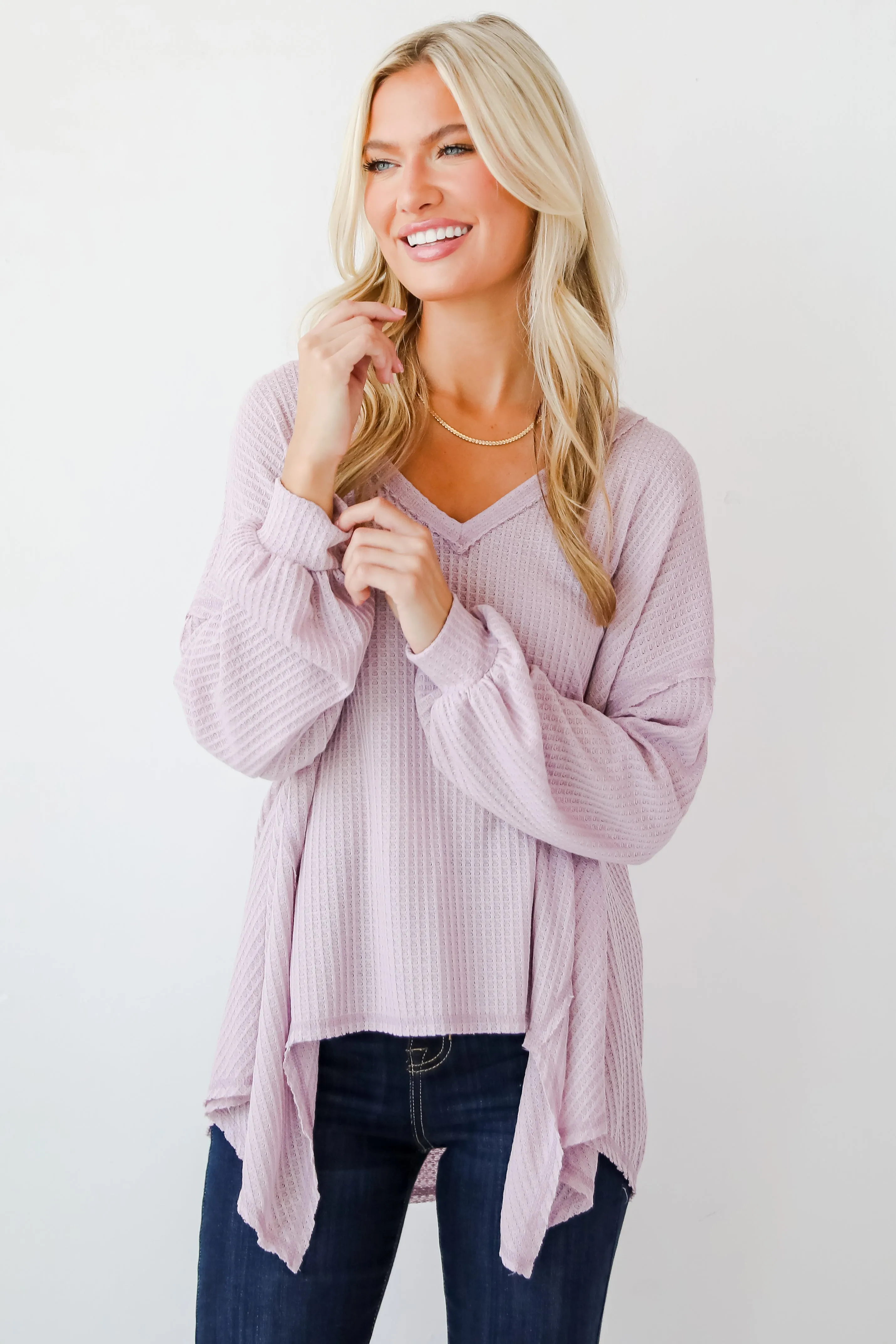 Effortless Looks Lavender Waffle Knit Top - DOORBUSTER