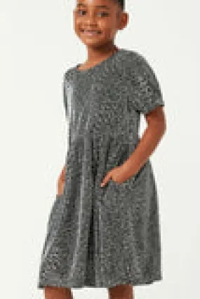 Girls Metallic Animal Print Knit Dress