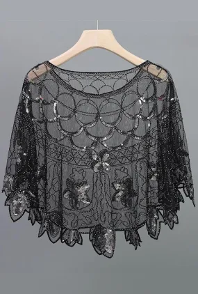 Great Gatsby Black and Silver Shawl Cape