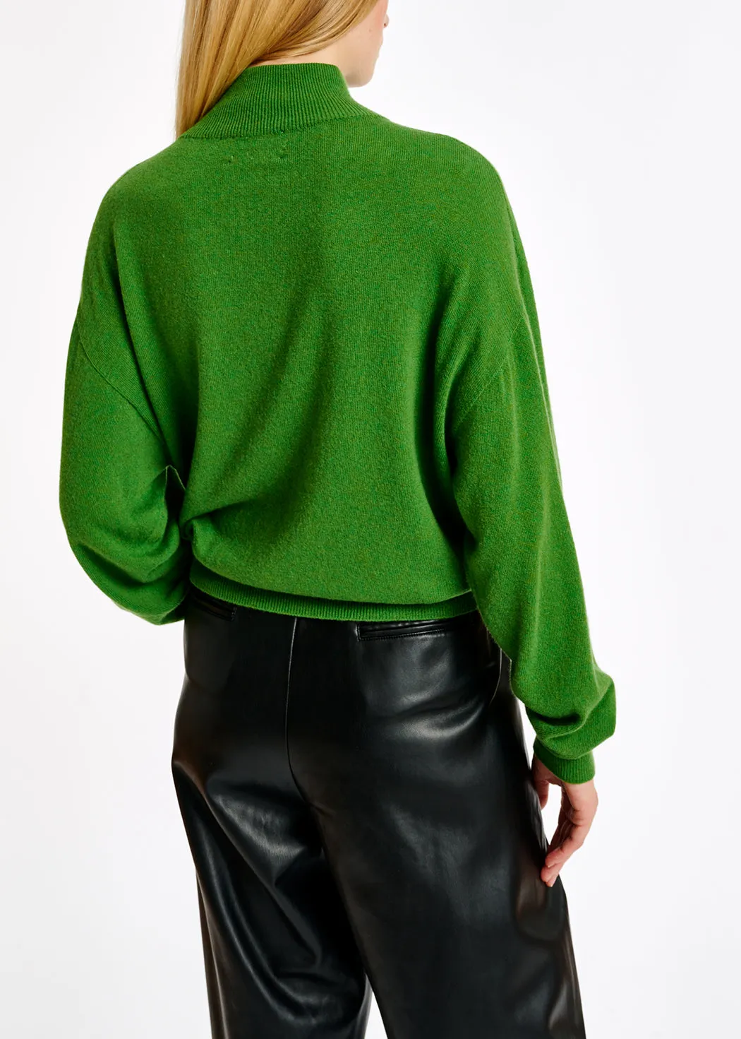 Green merino wool blend turtleneck sweater