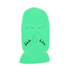 Green Stitched Mouth Three Holes Ski Mask