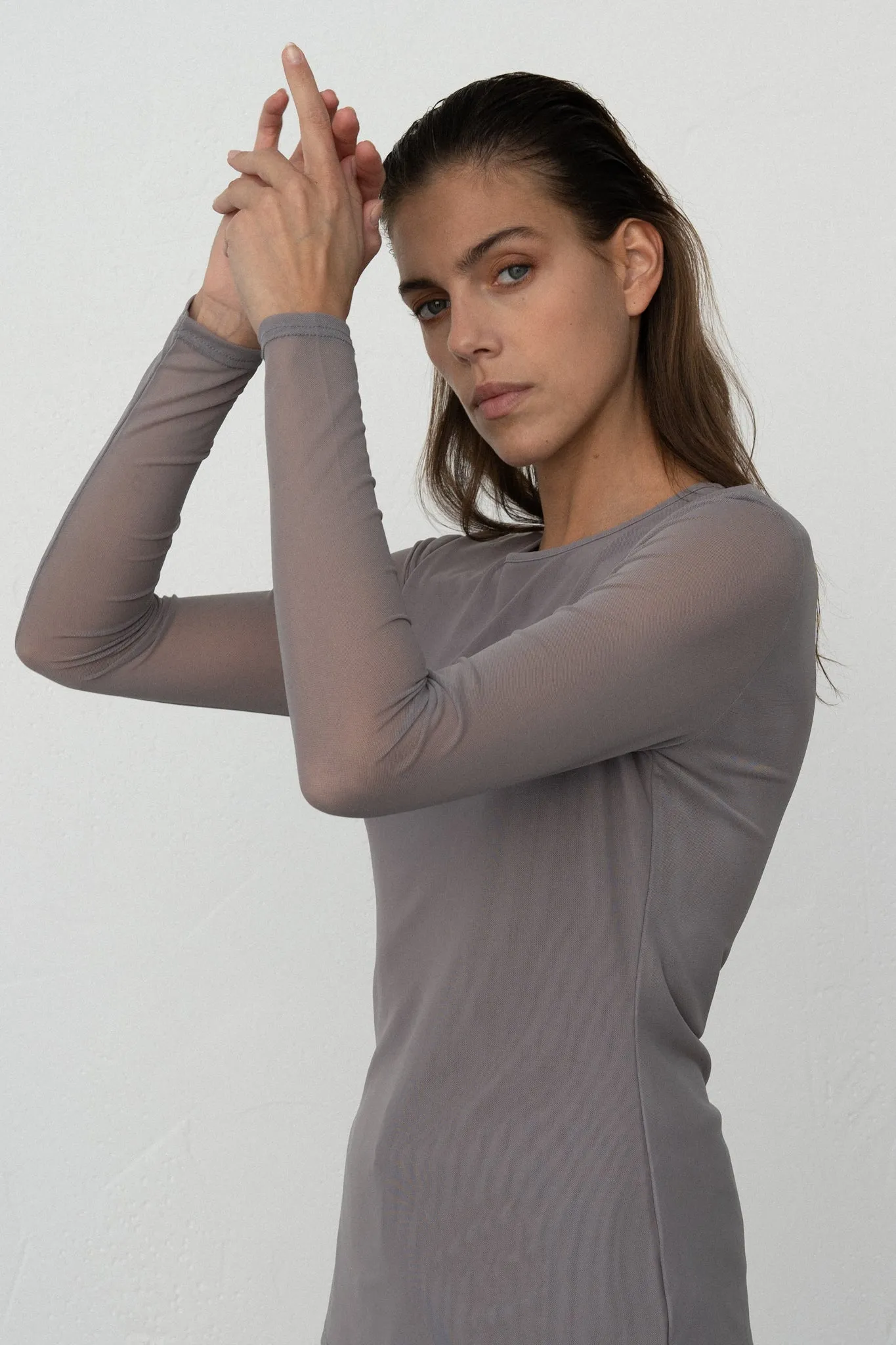 Grey Long Sleeves Top (Tulle)