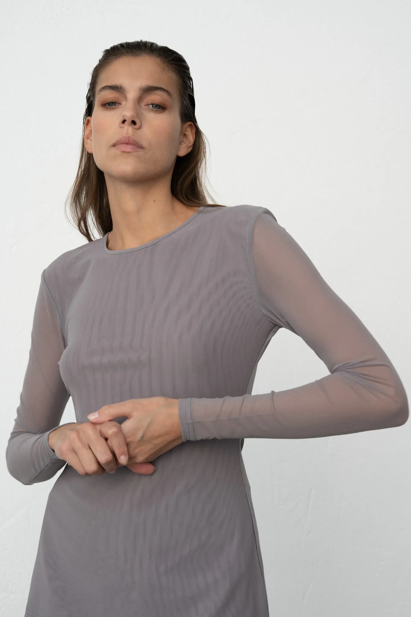 Grey Long Sleeves Top (Tulle)