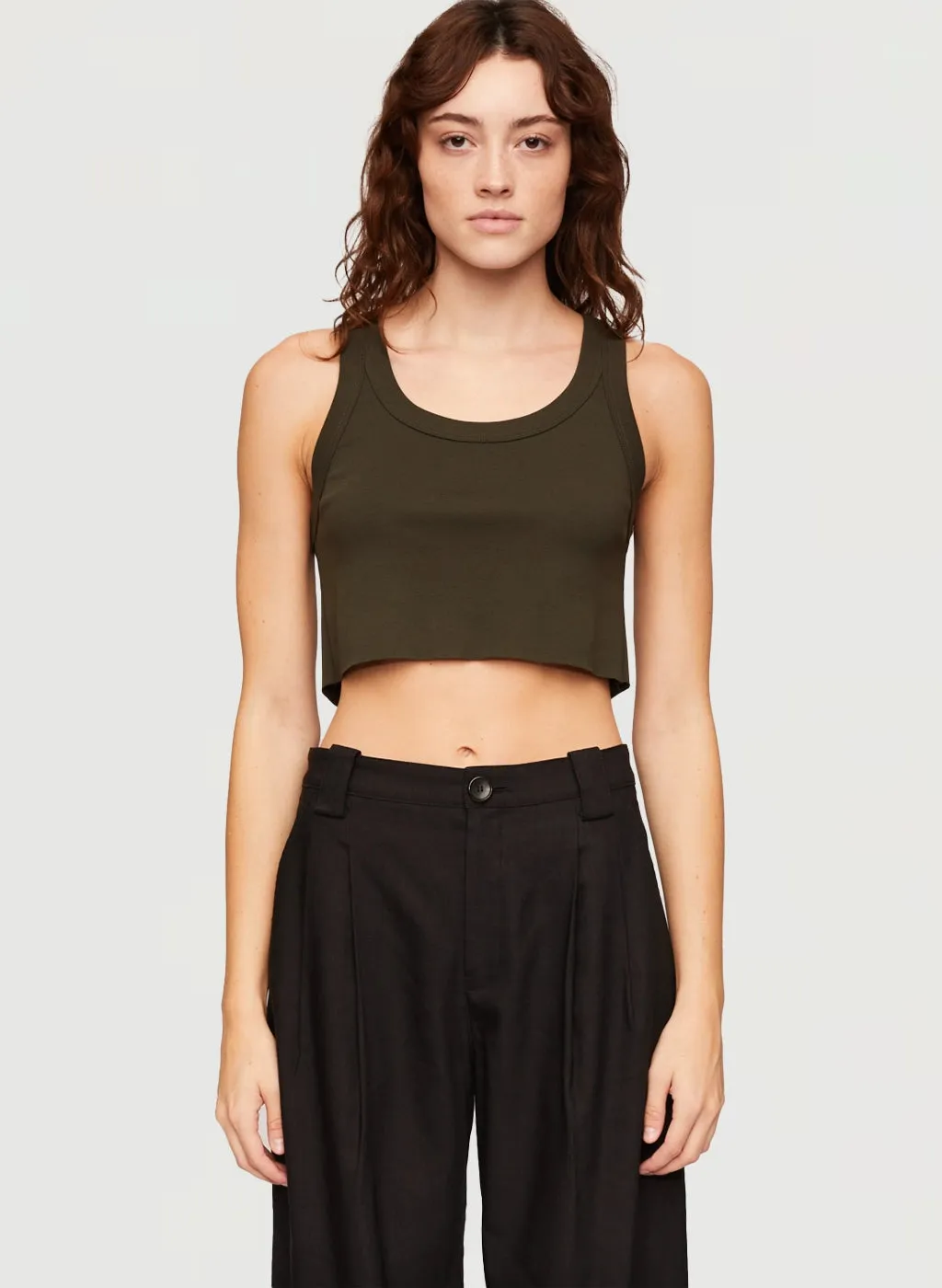 Halsey Cropped Cotton Rib Tank - Mossy