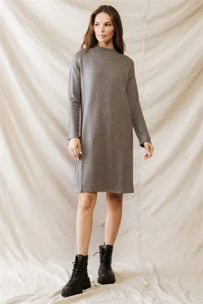 Heather Grey Viscose Blend Knit Long Sleeve Midi Dress /2-2-2