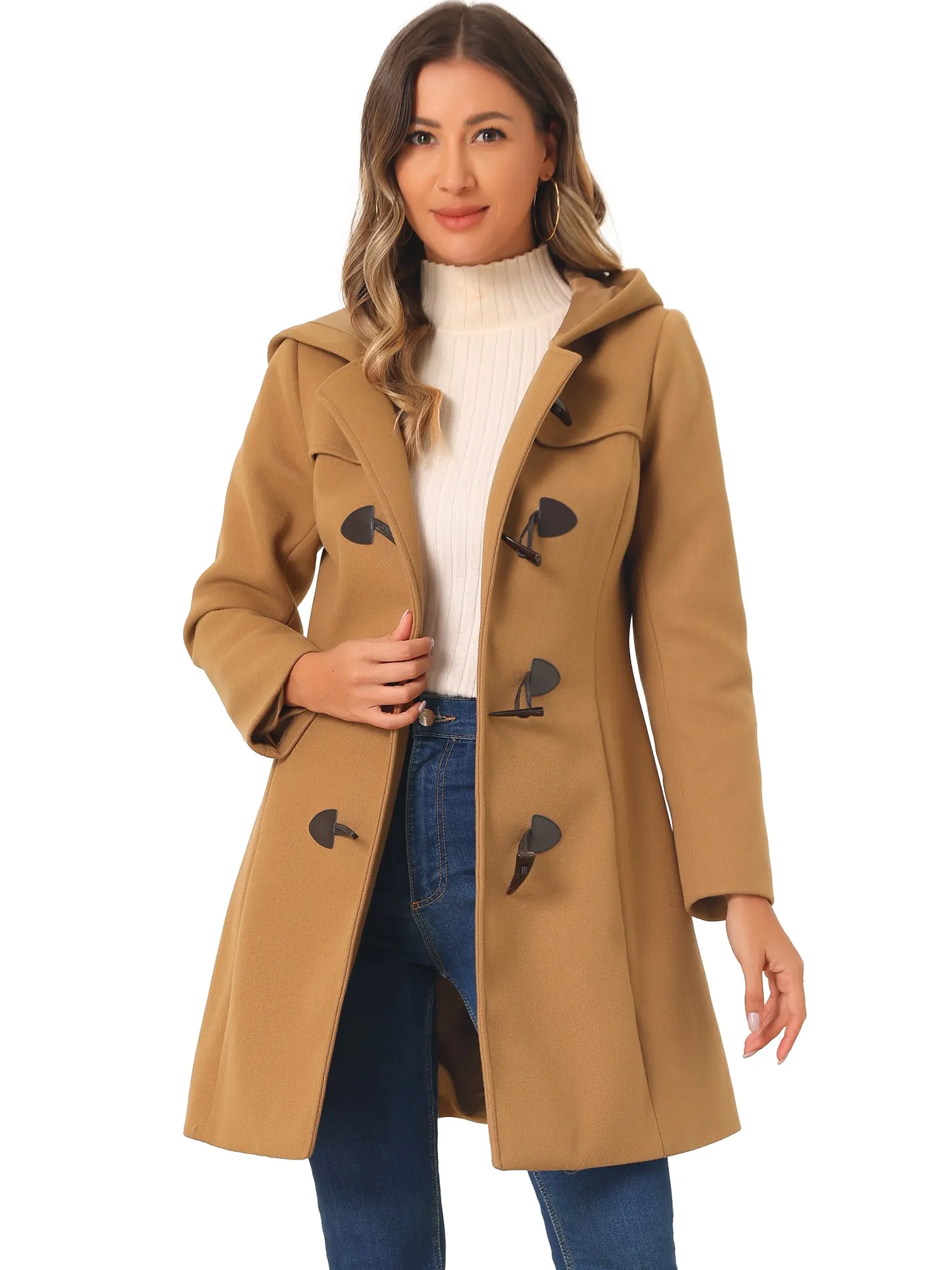 Hooded Toggle Button Up Duffle Coat Winter Outwear