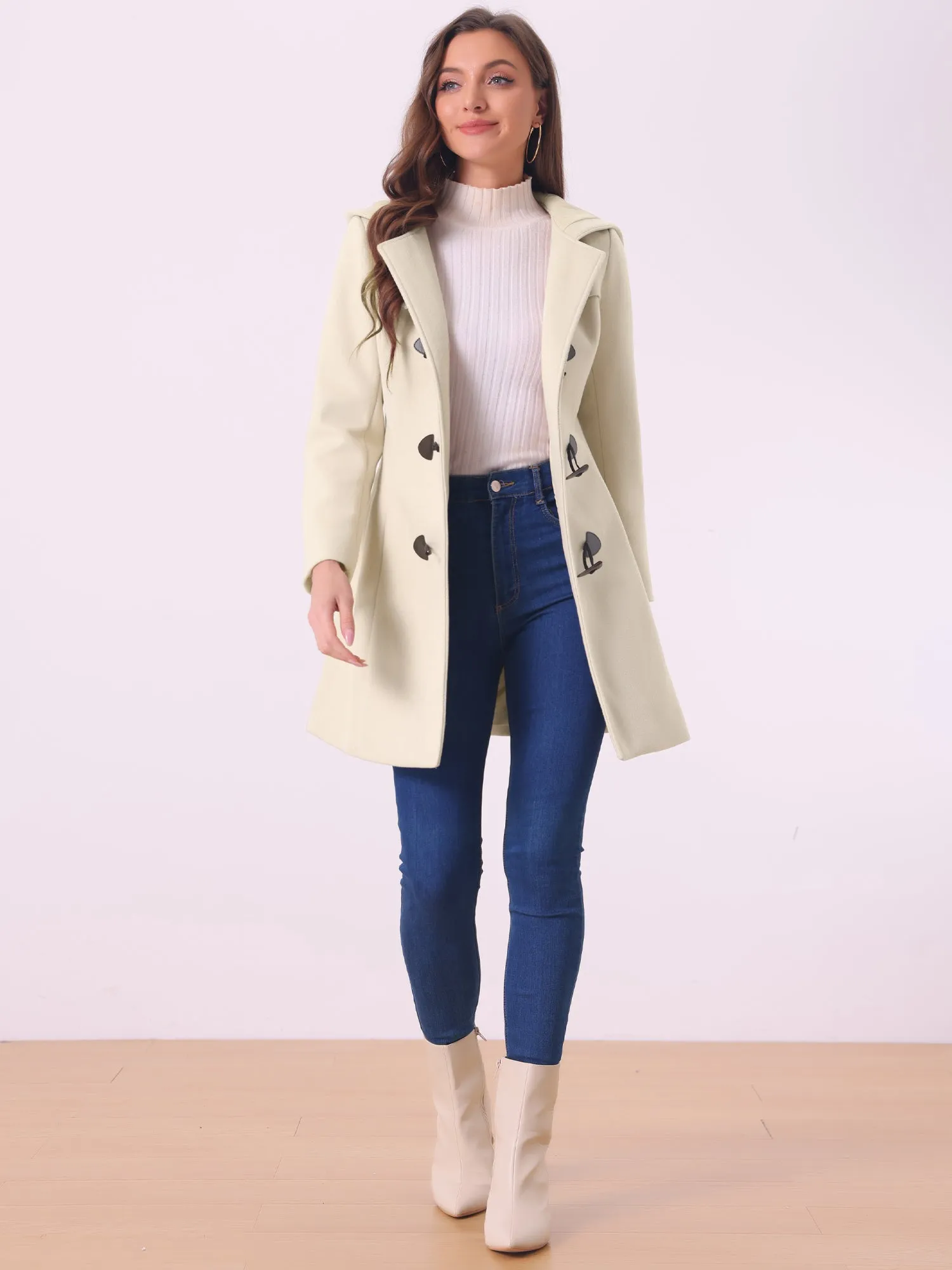 Hooded Toggle Button Up Duffle Coat Winter Outwear