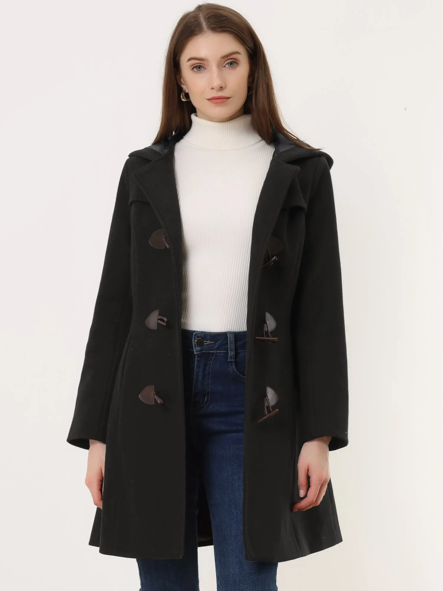 Hooded Toggle Button Up Duffle Coat Winter Outwear