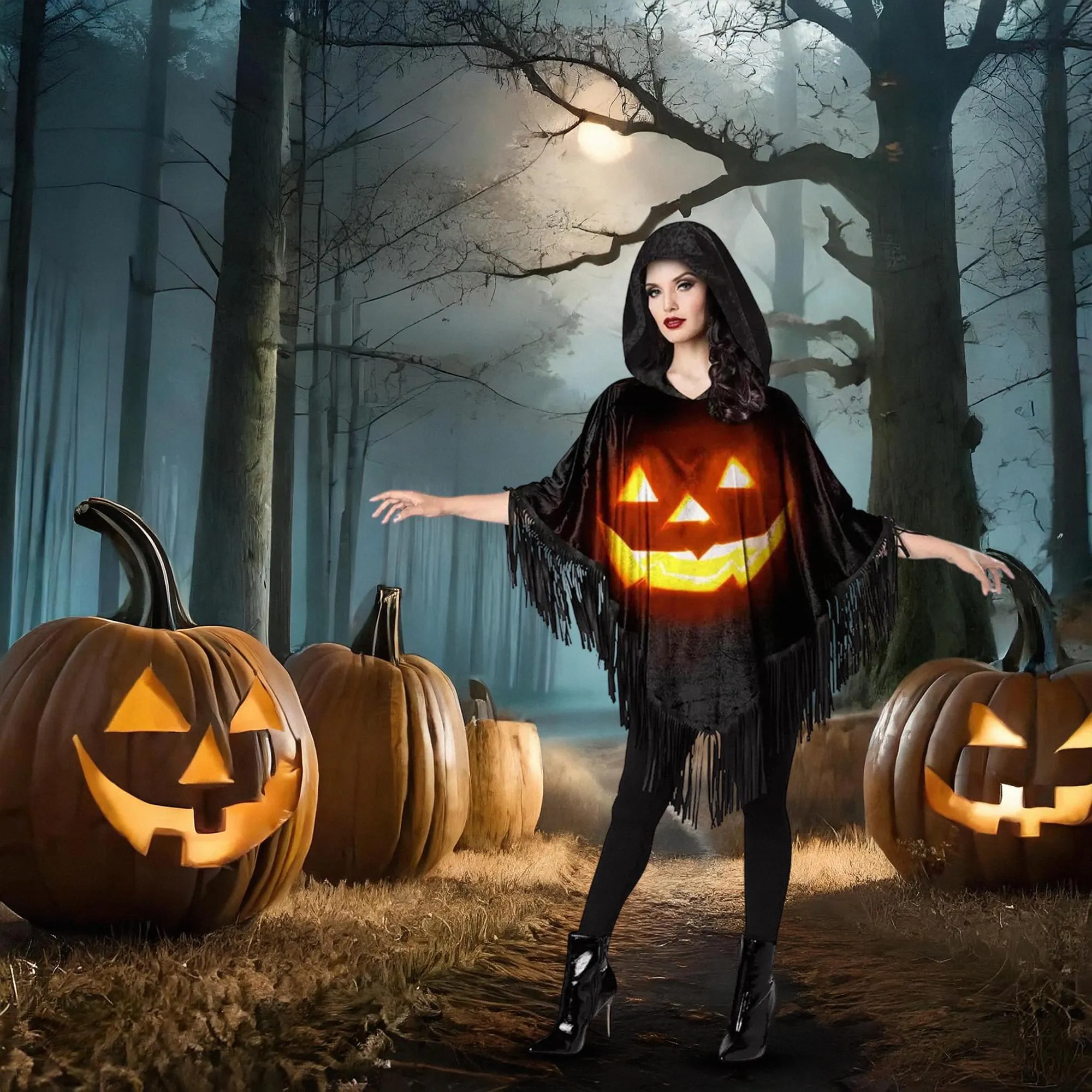 Jack-O-Lantern Adult Poncho Costume