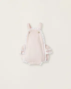 Jumpsuit in Piqué Cotton with Lace for Newborn Girls, Light Pink