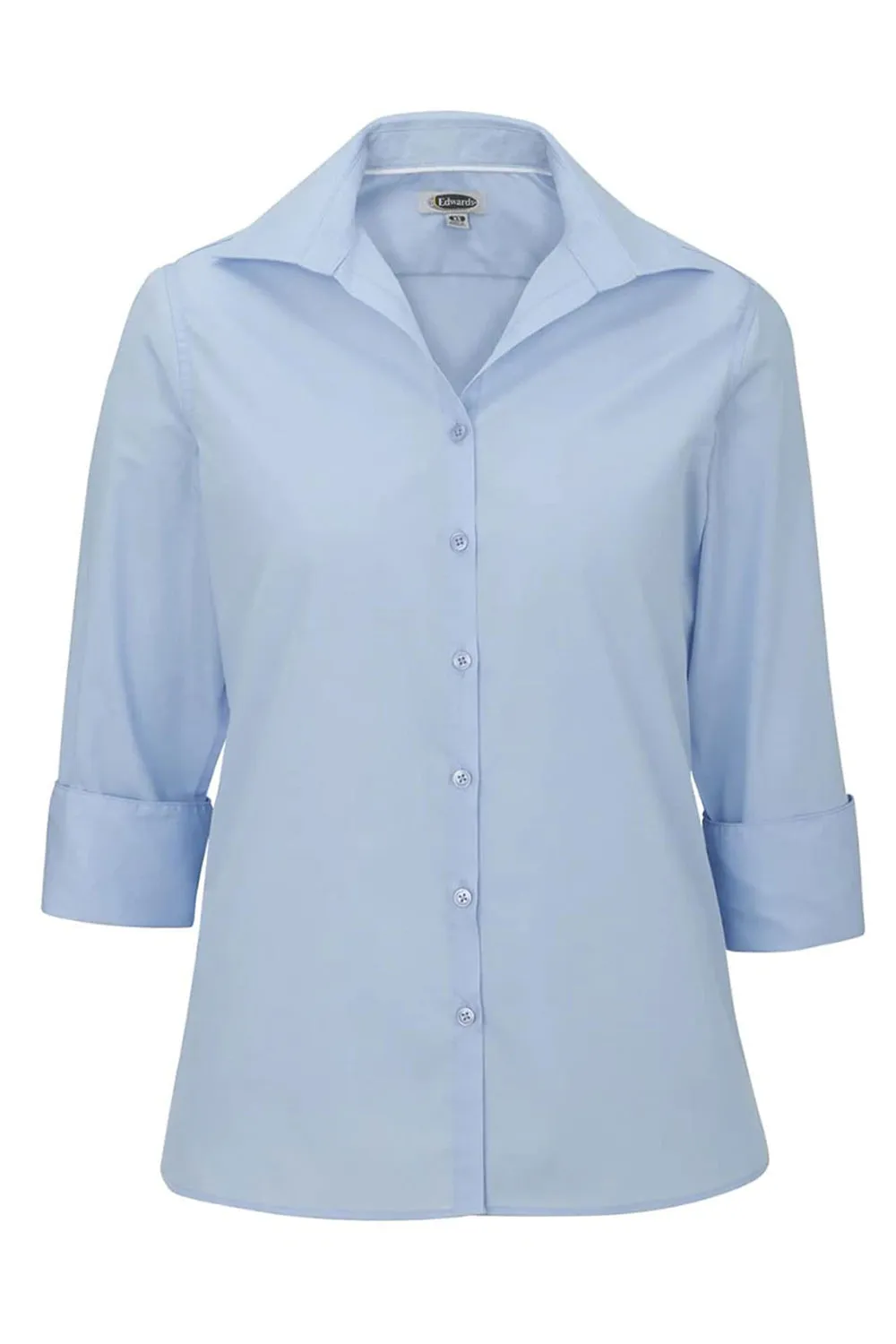 Ladies' 3/4 Sleeve Poplin - Light Blue