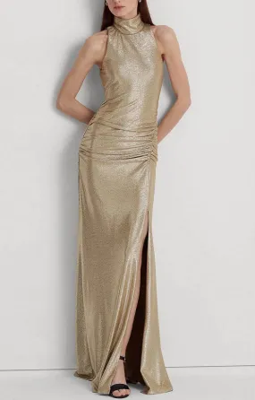 Lauren Ralph Lauren Metallic Sleeveless Turtleneck Gown