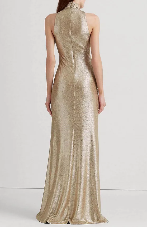 Lauren Ralph Lauren Metallic Sleeveless Turtleneck Gown