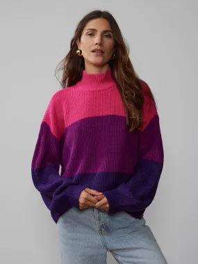 Long Sleeve Turtleneck Colorblock Sweater