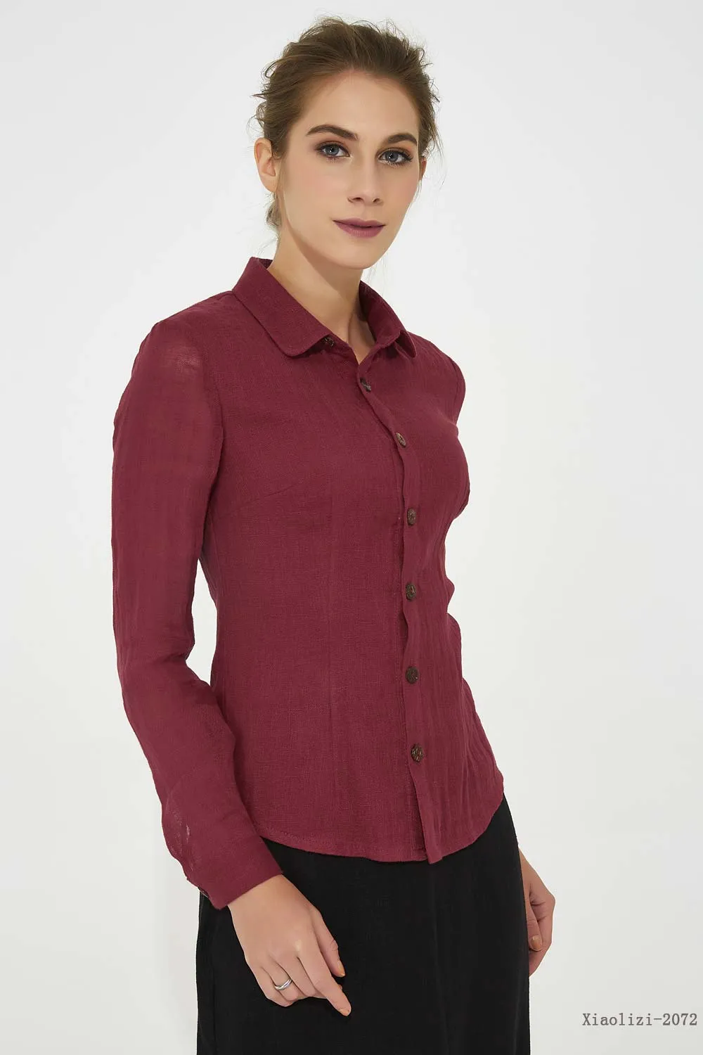 long sleeves classic linen shirt for women 2072