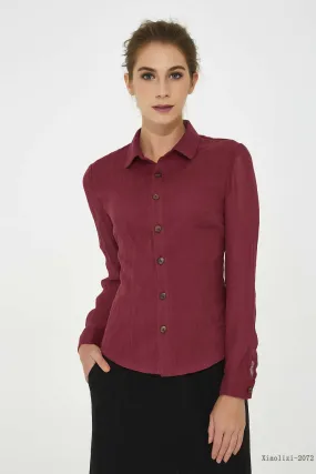 long sleeves classic linen shirt for women 2072