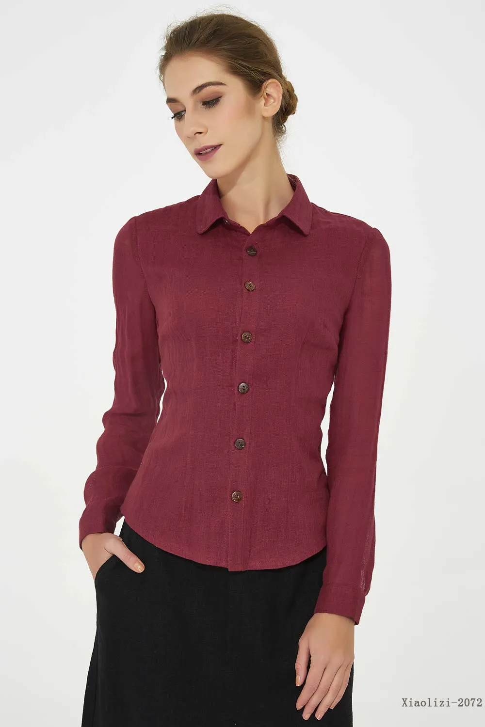 long sleeves classic linen shirt for women 2072