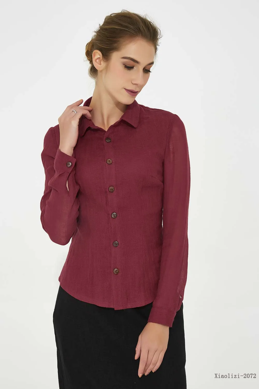 long sleeves classic linen shirt for women 2072