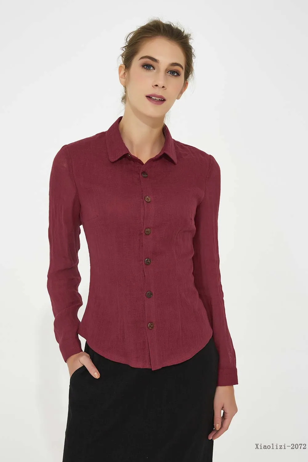 long sleeves classic linen shirt for women 2072