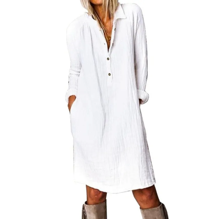 Loose cotton linen shirt dress