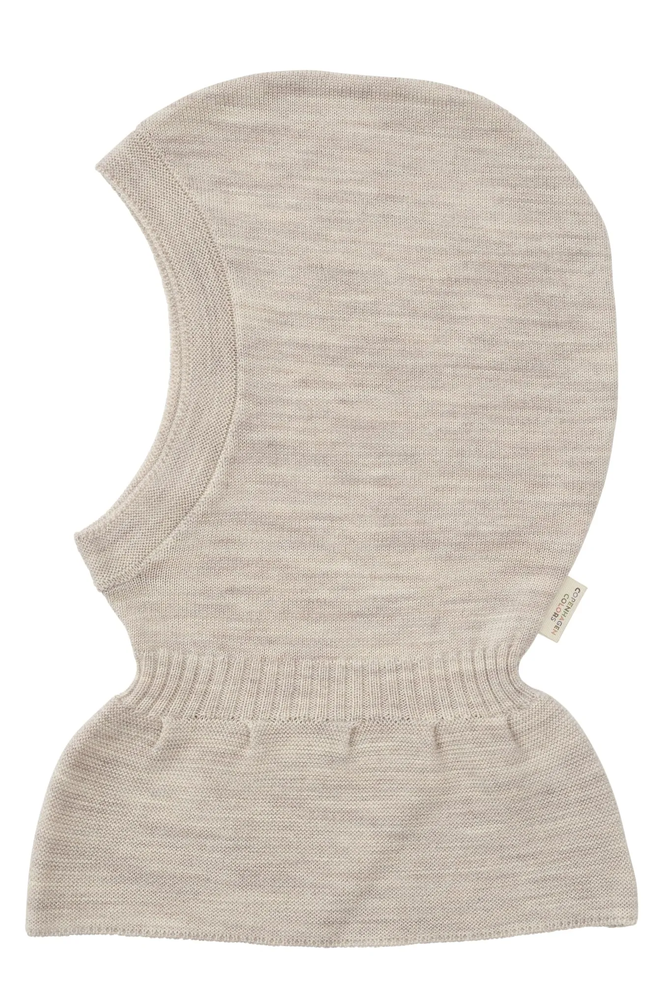 LT. KNITTED MERINO BALACLAVA WITH FRILL - PALE CREAM MELANGE