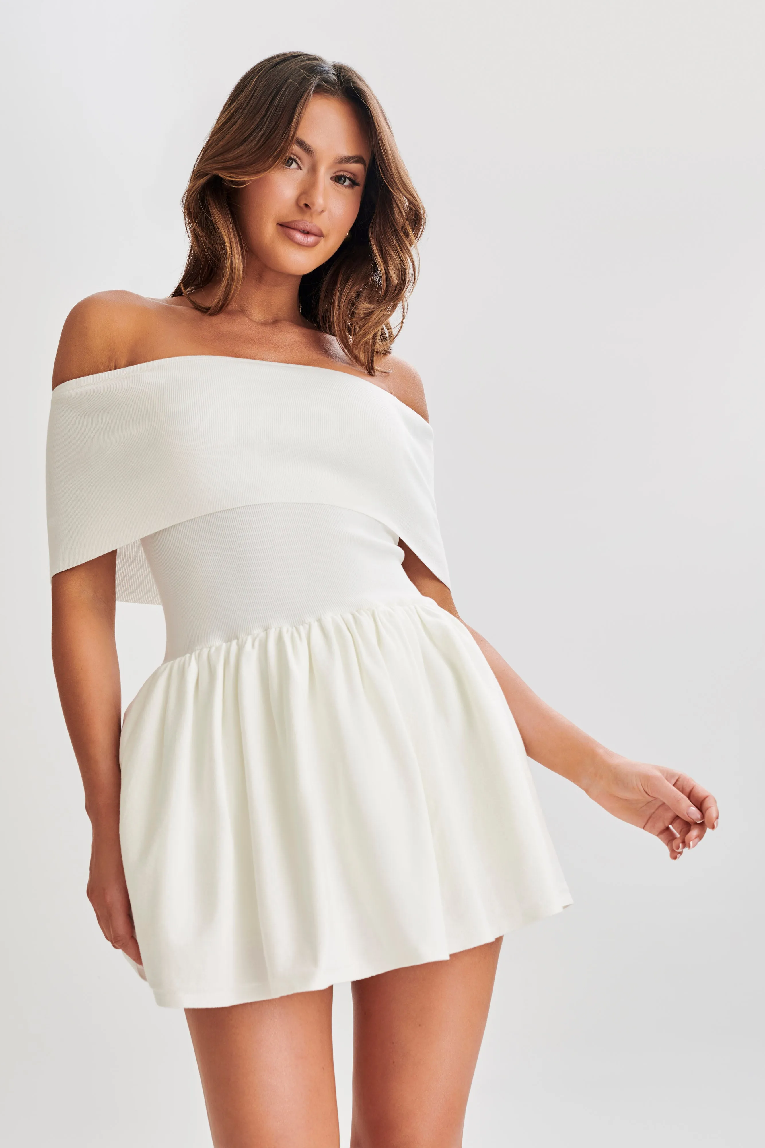 Lydia Off Shoulder Knit Mini Dress - White