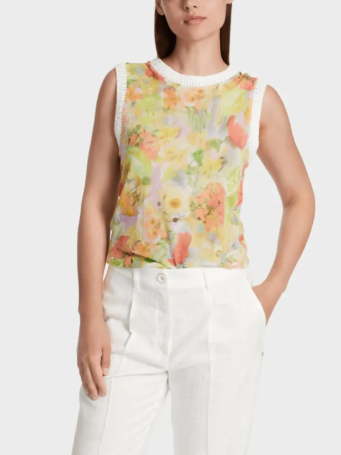 Marc Cain Collections Sleeveless Floral Print Top In Pale Lemon WC 61.09 M34 COL 420