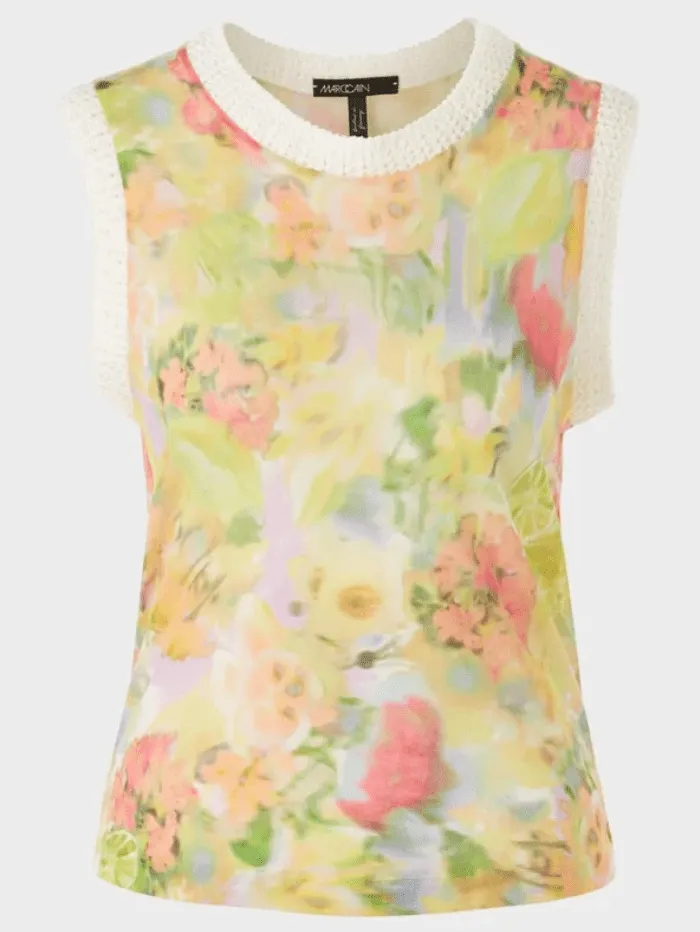 Marc Cain Collections Sleeveless Floral Print Top In Pale Lemon WC 61.09 M34 COL 420