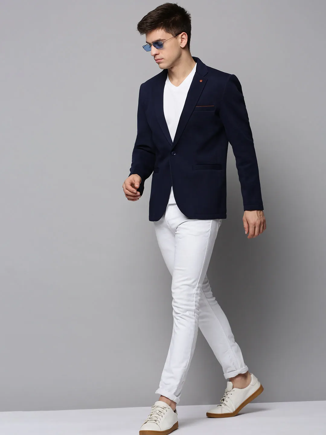 Men Navy Solid Blazer