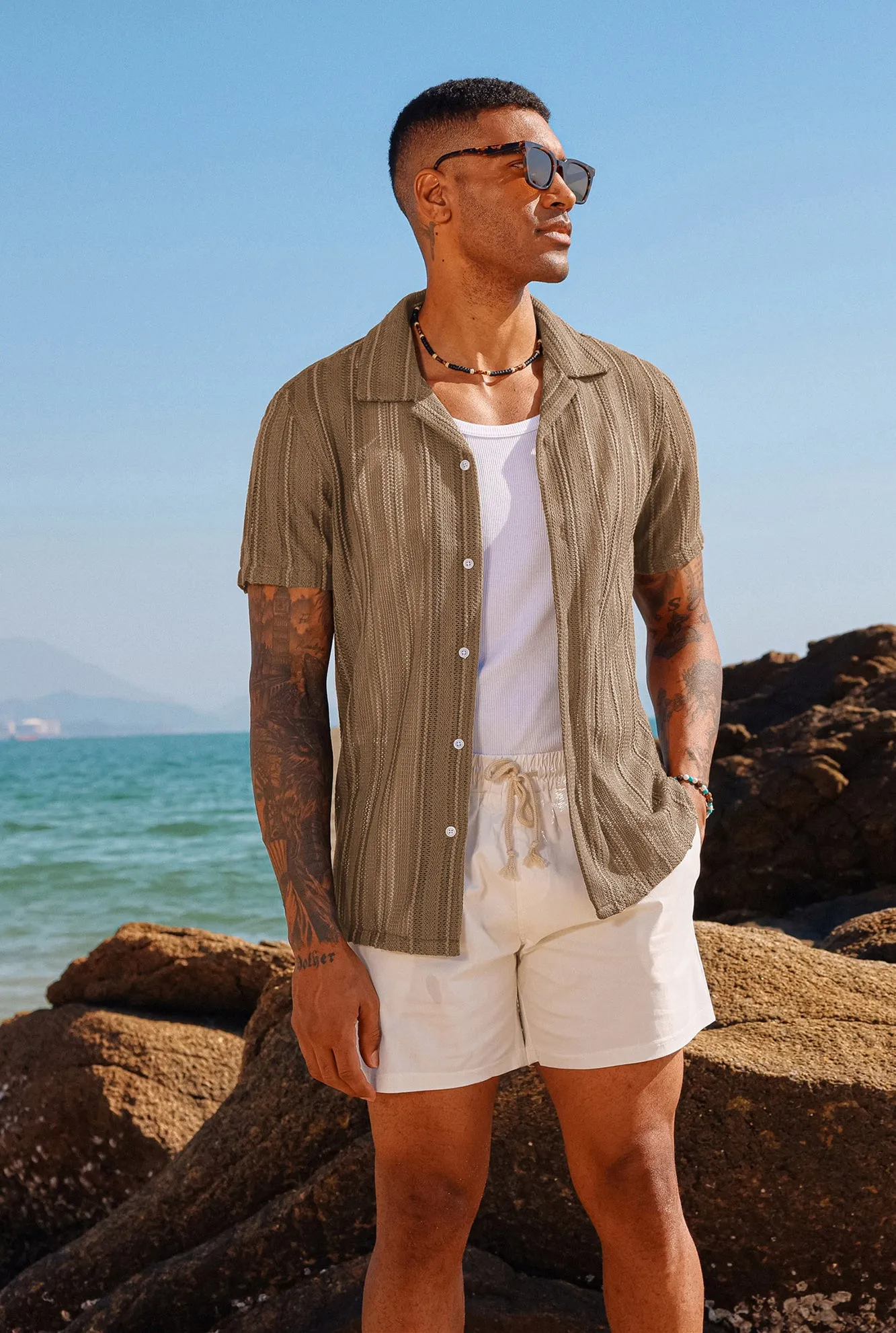 Men's Casual Button Down Cardigan Shirts Cuban Collar Summer Beach Shirts