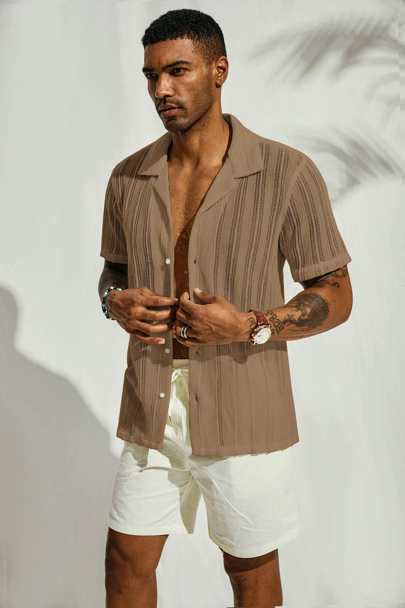 Men's Casual Button Down Cardigan Shirts Cuban Collar Summer Beach Shirts