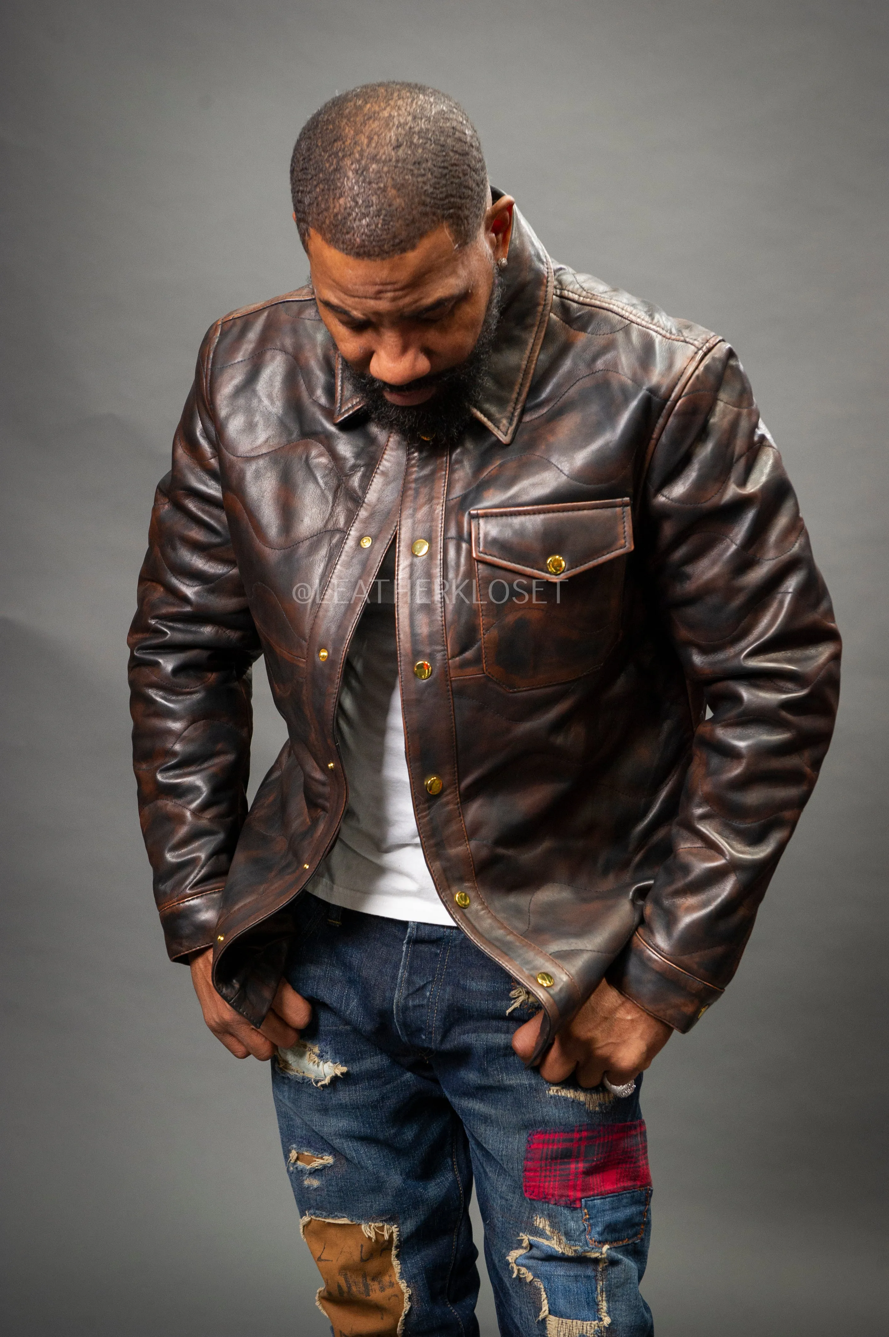 Men's Mark Leather Shirt [Copper]