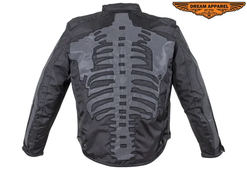 Mens Textile Motorcycle Jacket With Reflective Bones