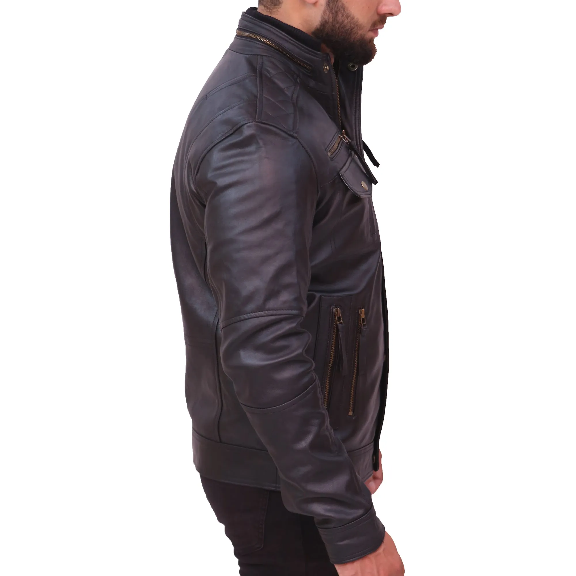 Moffit Men's Black Leather Motorcycle Jacket