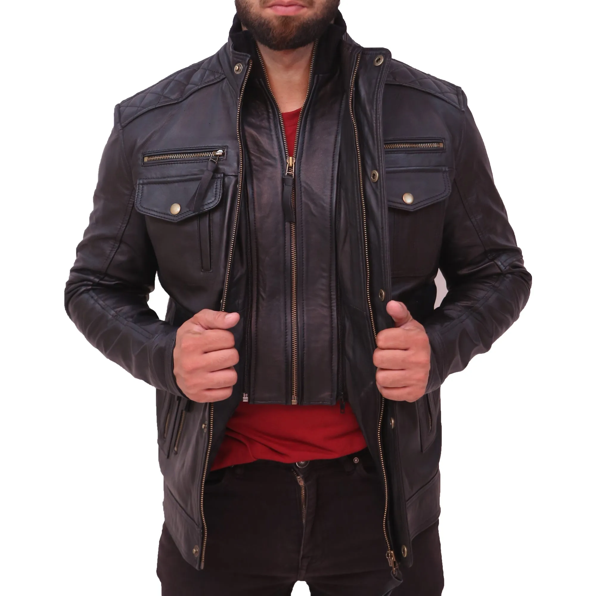 Moffit Men's Black Leather Motorcycle Jacket