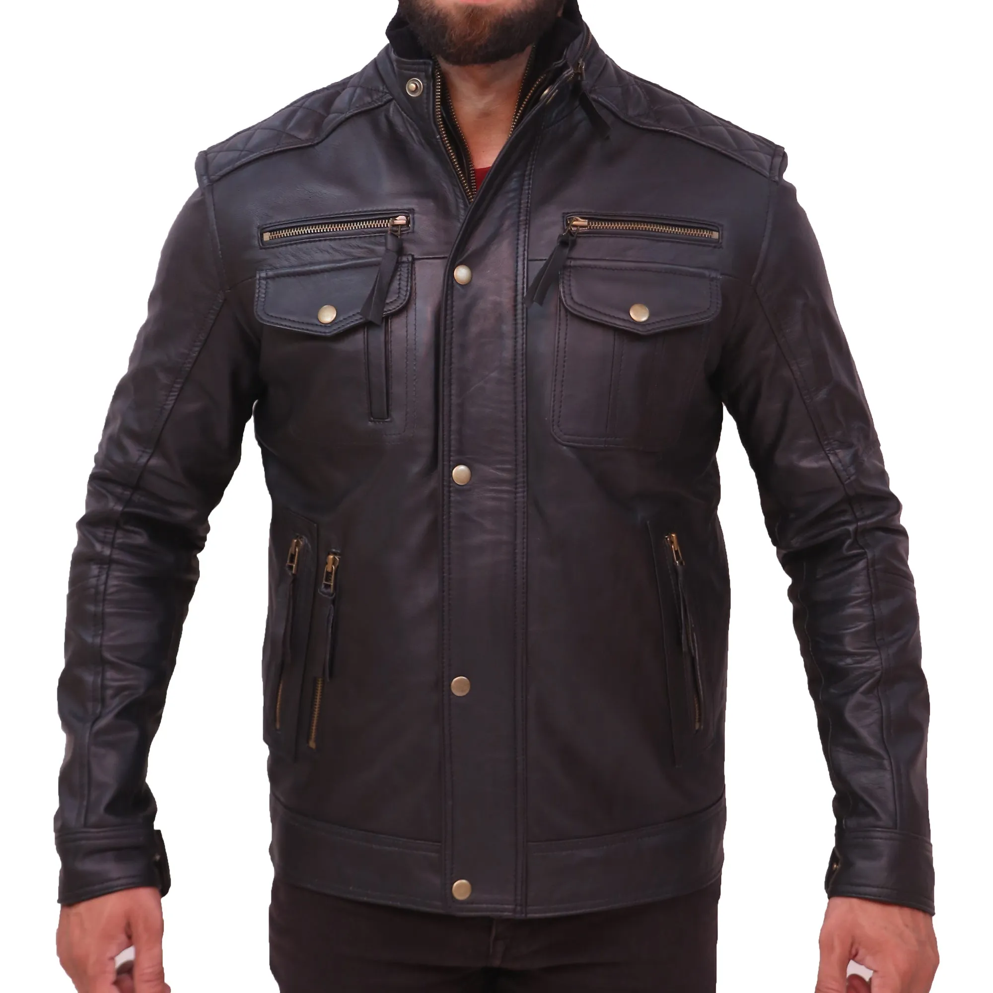 Moffit Men's Black Leather Motorcycle Jacket